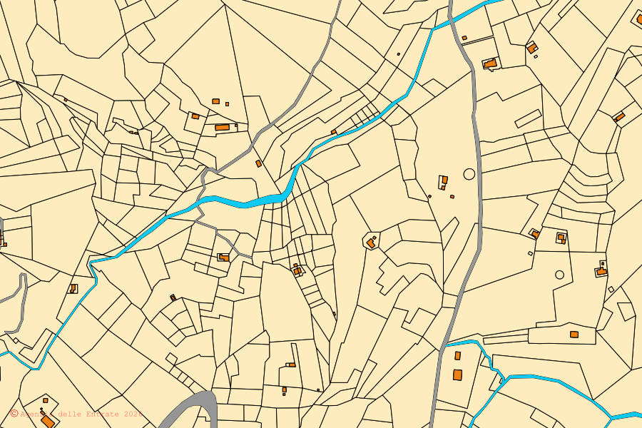 Mappa catastale del centro di Rio: particelle e fabbricati, cartografia Agenzia delle Entrate