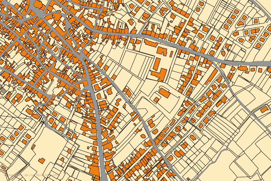 Mappa catastale del centro di Riola Sardo: particelle e fabbricati, cartografia Agenzia delle Entrate