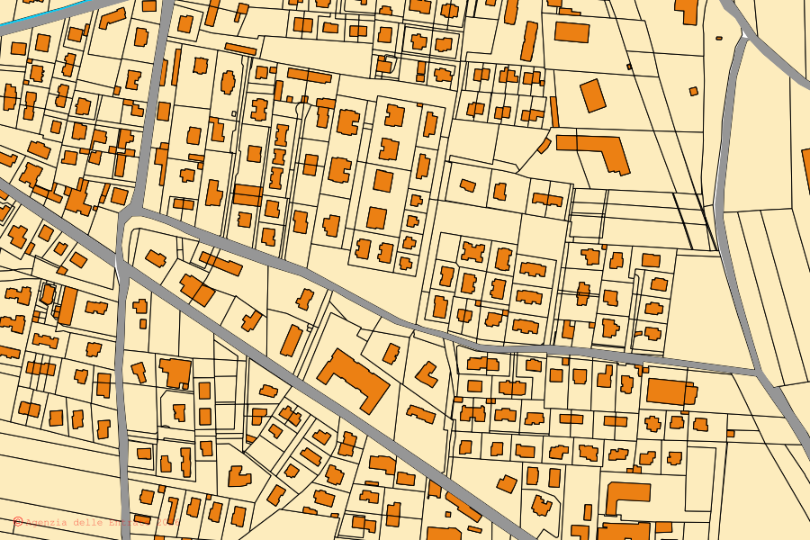 Mappa catastale del centro di Riva presso Chieri: particelle e fabbricati, cartografia Agenzia delle Entrate