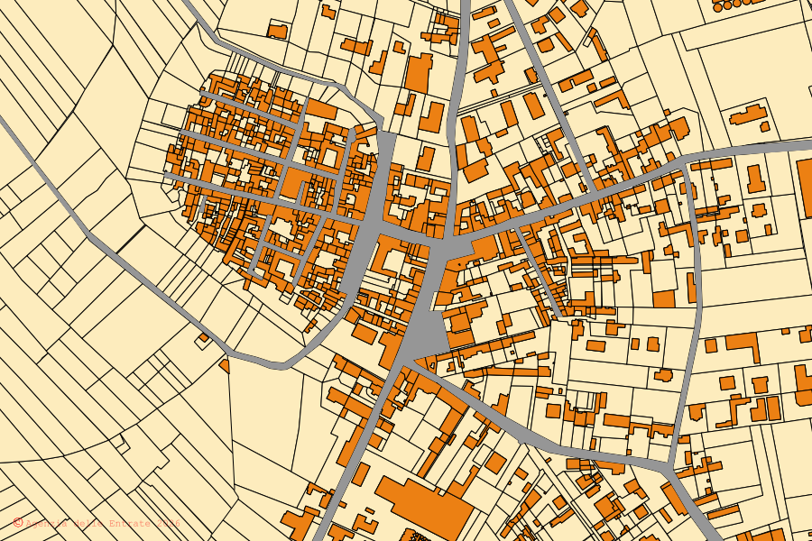 Mappa catastale del centro di Rivalta Bormida: particelle e fabbricati, cartografia Agenzia delle Entrate