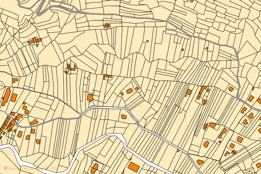 Mappa catastale del centro di Rivara: particelle e fabbricati, cartografia Agenzia delle Entrate