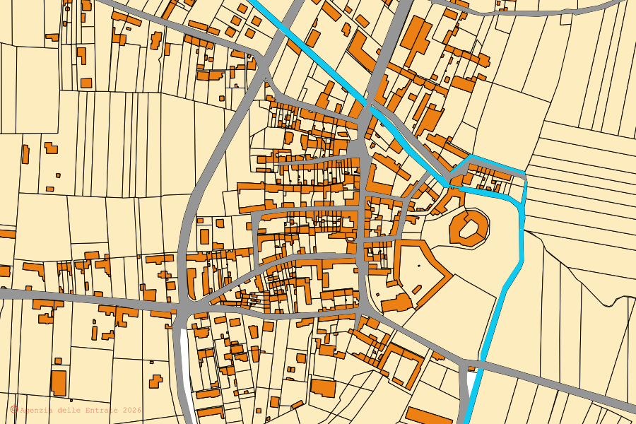 Mappa catastale del centro di Rive: particelle e fabbricati, cartografia Agenzia delle Entrate