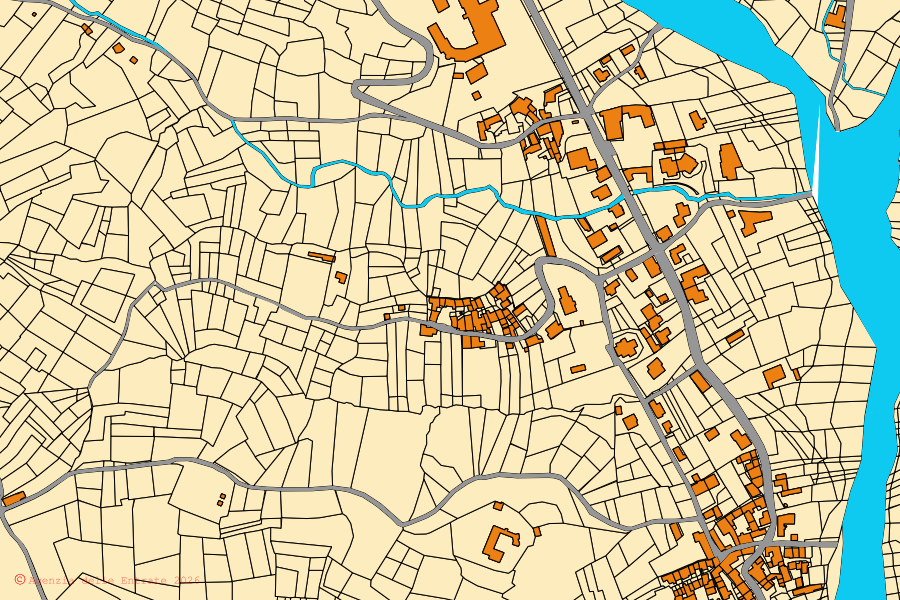 Mappa catastale del centro di Roasio: particelle e fabbricati, cartografia Agenzia delle Entrate