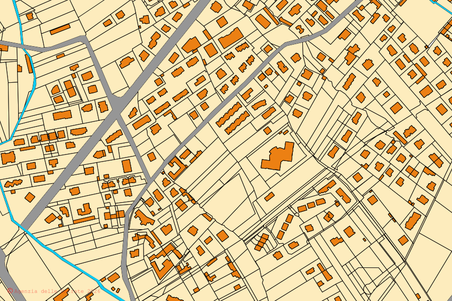 Mappa catastale del centro di Robassomero: particelle e fabbricati, cartografia Agenzia delle Entrate