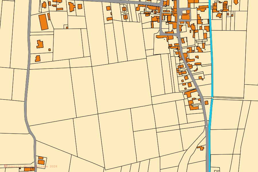 Mappa catastale del centro di Robecco Pavese: particelle e fabbricati, cartografia Agenzia delle Entrate