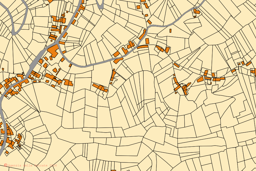 Mappa catastale del centro di Rocca d'Arazzo: particelle e fabbricati, cartografia Agenzia delle Entrate