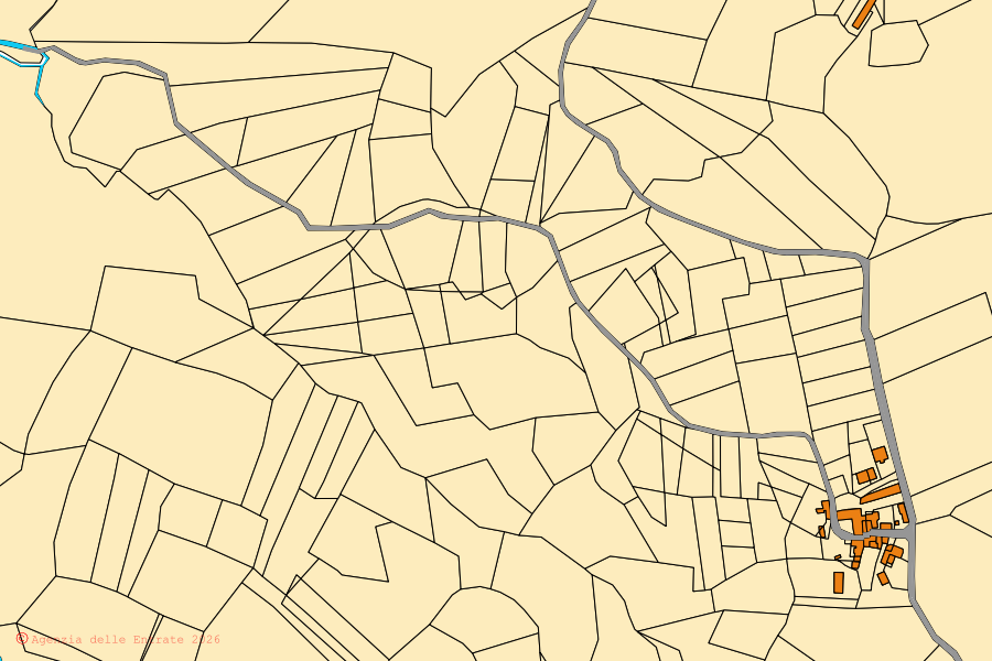 Mappa catastale del centro di Rocca de' Giorgi: particelle e fabbricati, cartografia Agenzia delle Entrate
