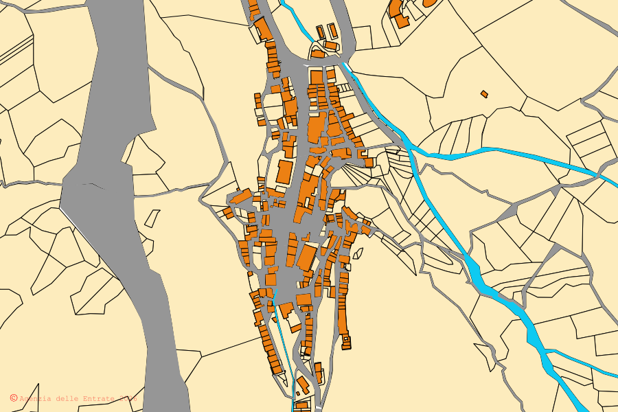 Mappa catastale del centro di Rocca Pia: particelle e fabbricati, cartografia Agenzia delle Entrate