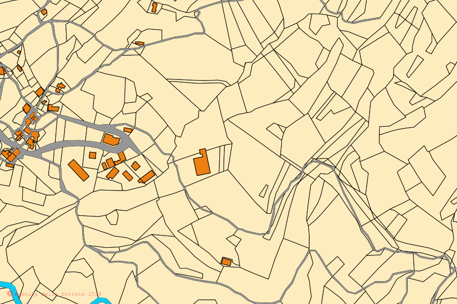 Mappa catastale del centro di Rocca Santa Maria: particelle e fabbricati, cartografia Agenzia delle Entrate