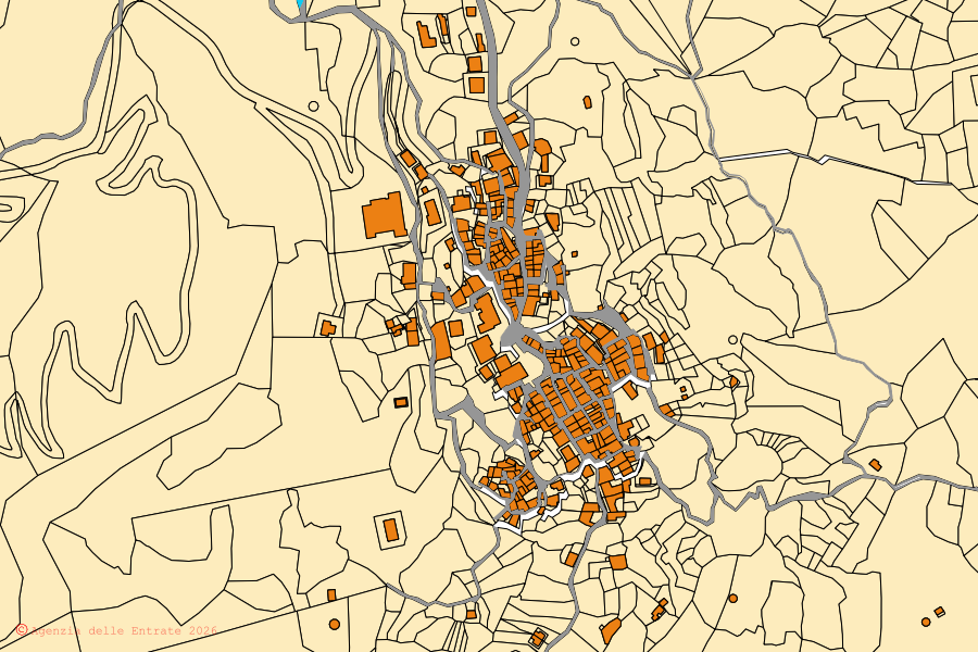 Mappa catastale del centro di Roccafiorita: particelle e fabbricati, cartografia Agenzia delle Entrate
