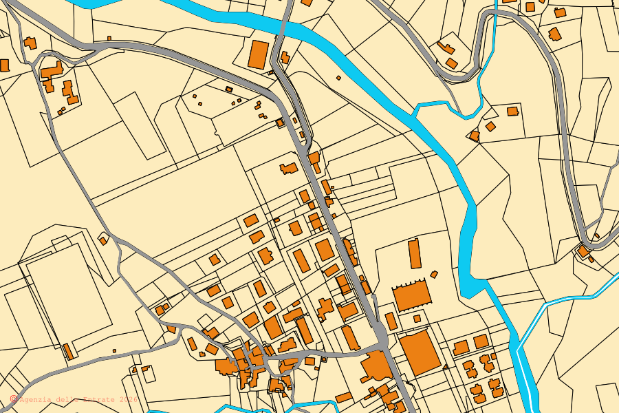Mappa catastale del centro di Roccafluvione: particelle e fabbricati, cartografia Agenzia delle Entrate