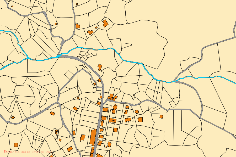 Mappa catastale del centro di Roccagiovine: particelle e fabbricati, cartografia Agenzia delle Entrate