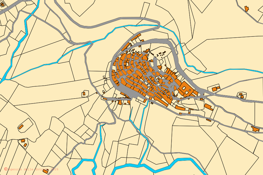 Mappa catastale del centro di Roccantica: particelle e fabbricati, cartografia Agenzia delle Entrate