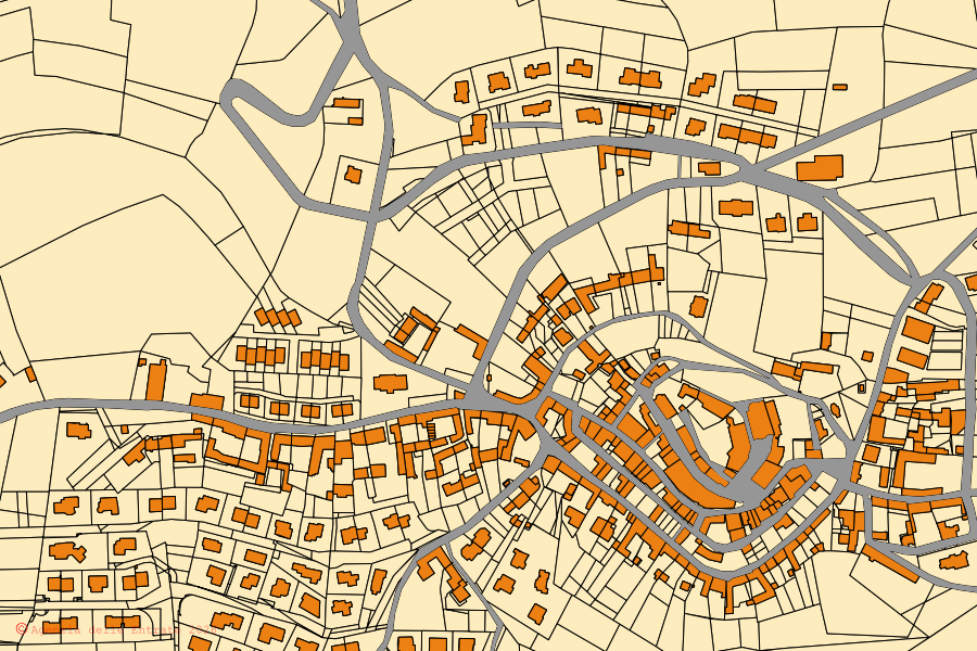 Mappa catastale del centro di Roddi: particelle e fabbricati, cartografia Agenzia delle Entrate