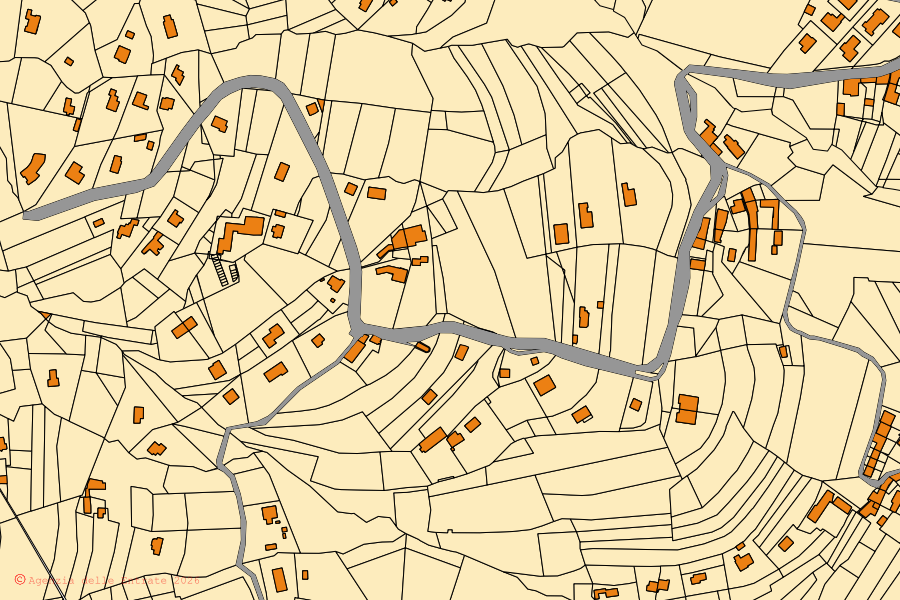 Mappa catastale del centro di Roletto: particelle e fabbricati, cartografia Agenzia delle Entrate