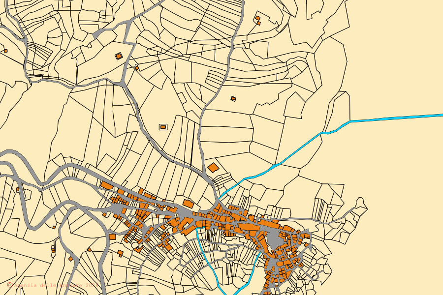Mappa catastale del centro di Romagnano al Monte: particelle e fabbricati, cartografia Agenzia delle Entrate