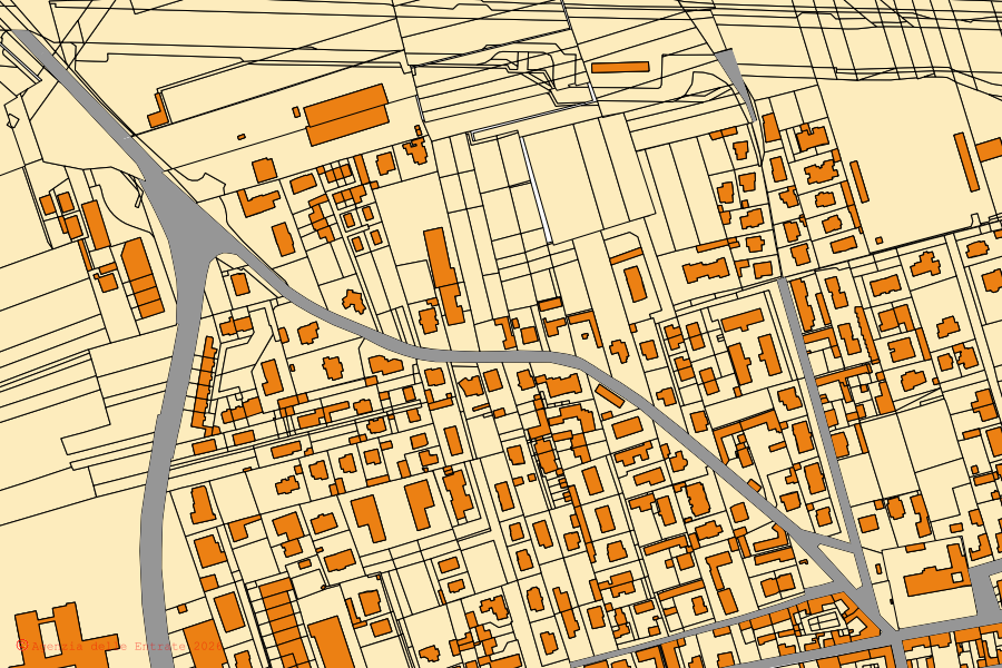 Mappa catastale del centro di Romentino: particelle e fabbricati, cartografia Agenzia delle Entrate