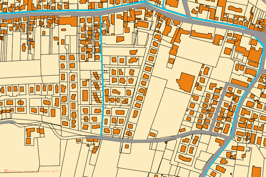 Mappa catastale del centro di Ronco all'Adige: particelle e fabbricati, cartografia Agenzia delle Entrate