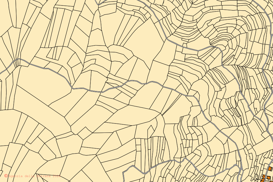 Mappa catastale del centro di Rondanina: particelle e fabbricati, cartografia Agenzia delle Entrate