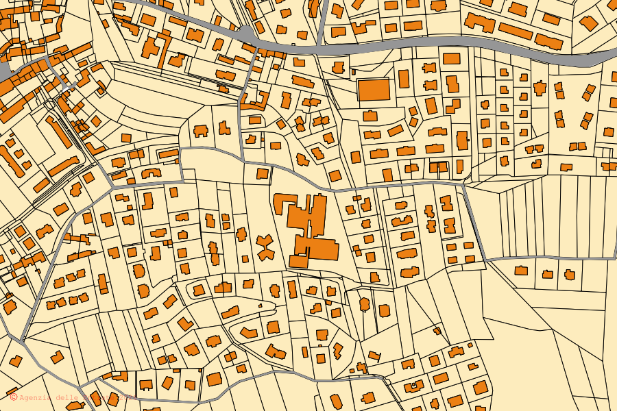 Mappa catastale del centro di Rosta: particelle e fabbricati, cartografia Agenzia delle Entrate
