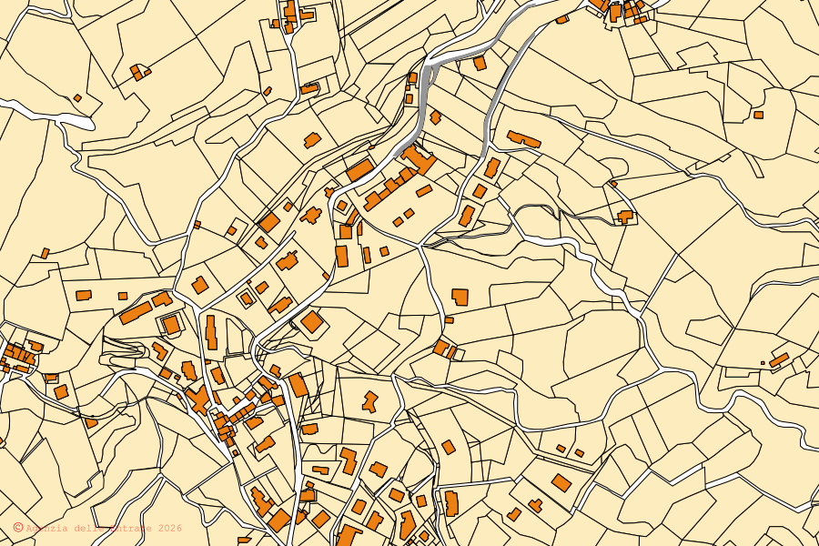 Mappa catastale del centro di Rota d'Imagna: particelle e fabbricati, cartografia Agenzia delle Entrate
