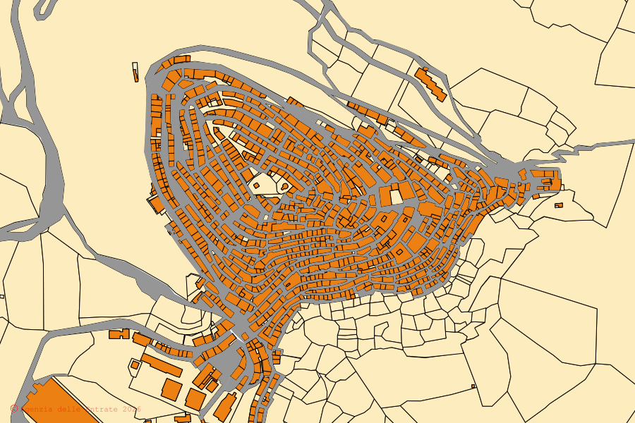 Mappa catastale del centro di Rotondella: particelle e fabbricati, cartografia Agenzia delle Entrate