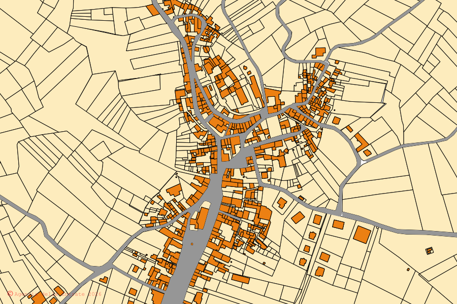 Mappa catastale del centro di Rovescala: particelle e fabbricati, cartografia Agenzia delle Entrate