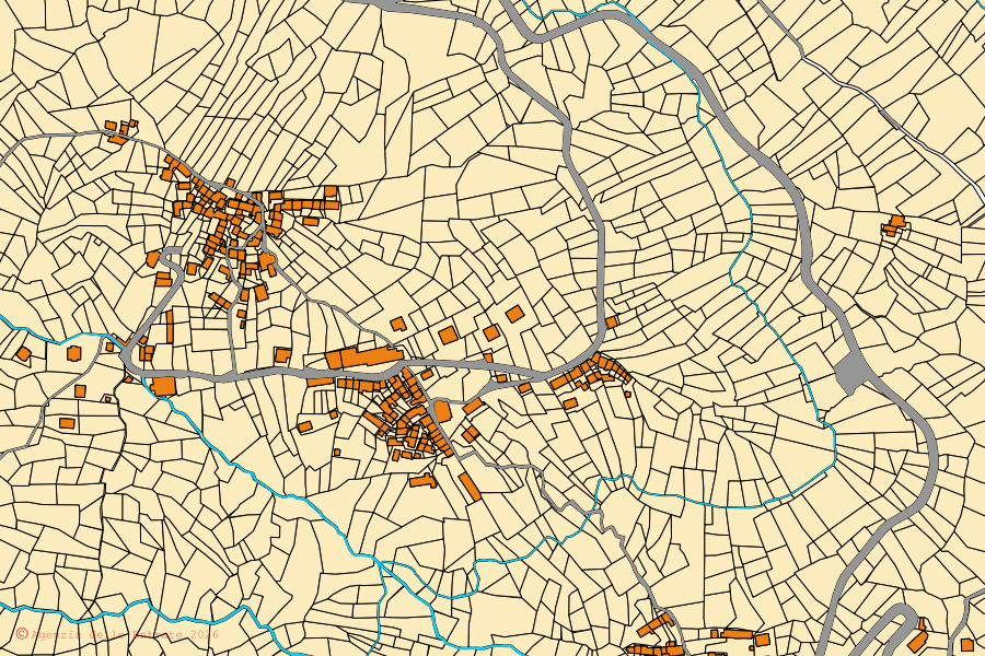 Mappa catastale del centro di Rubiana: particelle e fabbricati, cartografia Agenzia delle Entrate