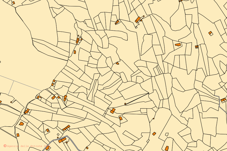 Mappa catastale del centro di Rueglio: particelle e fabbricati, cartografia Agenzia delle Entrate