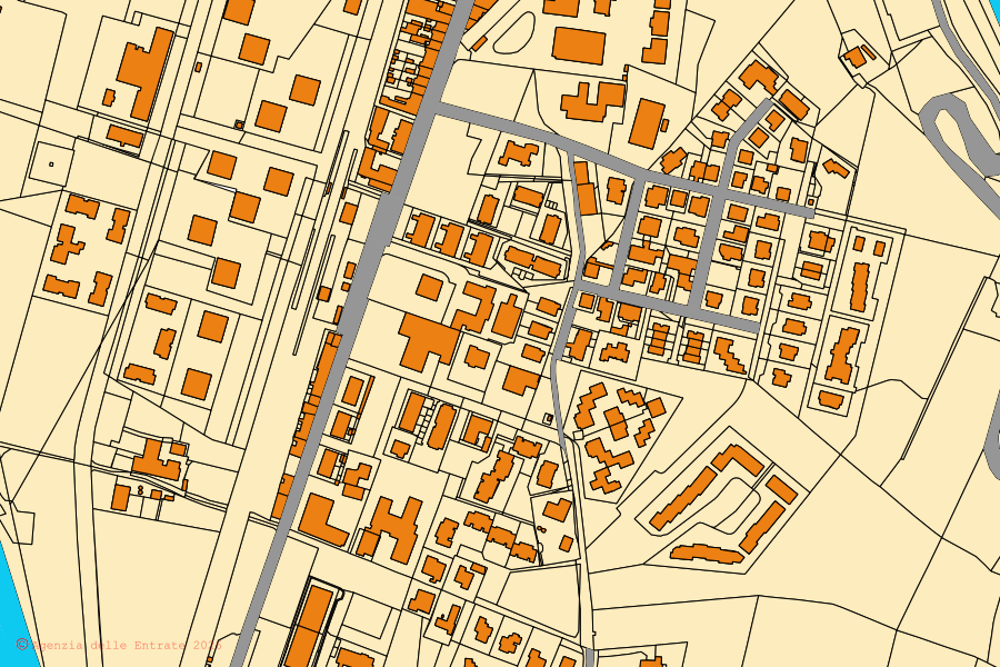 Mappa catastale del centro di Rufina: particelle e fabbricati, cartografia Agenzia delle Entrate