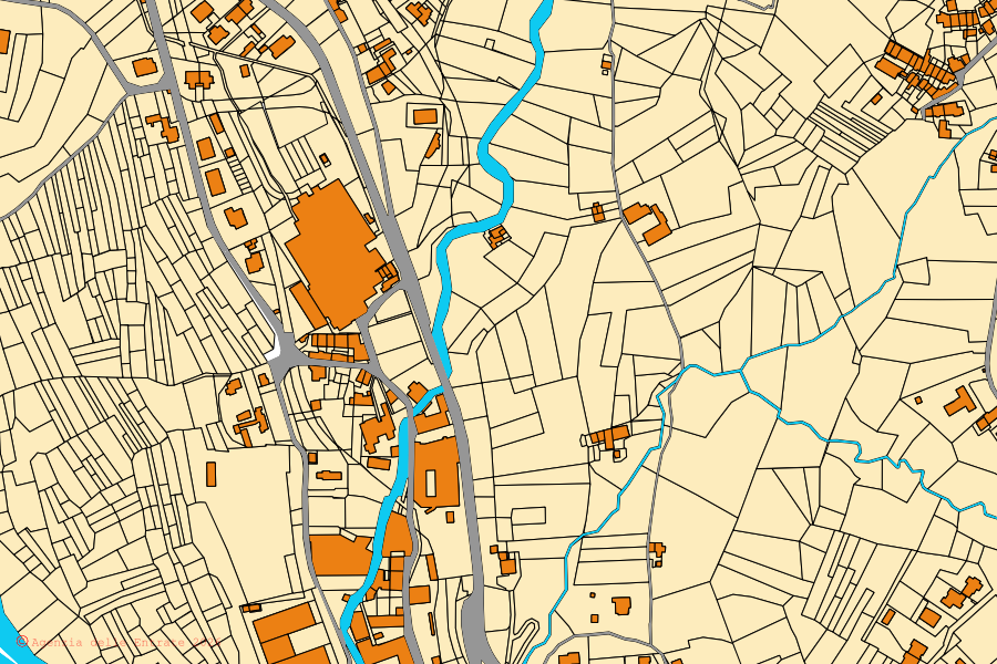 Mappa catastale del centro di Sagliano Micca: particelle e fabbricati, cartografia Agenzia delle Entrate