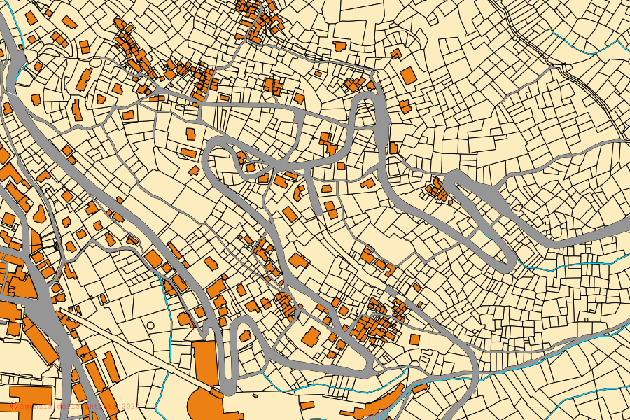 Mappa catastale del centro di Saint-Vincent: particelle e fabbricati, cartografia Agenzia delle Entrate