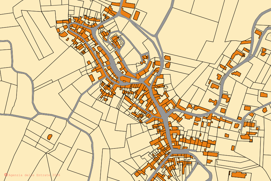 Mappa catastale del centro di Sala Monferrato: particelle e fabbricati, cartografia Agenzia delle Entrate