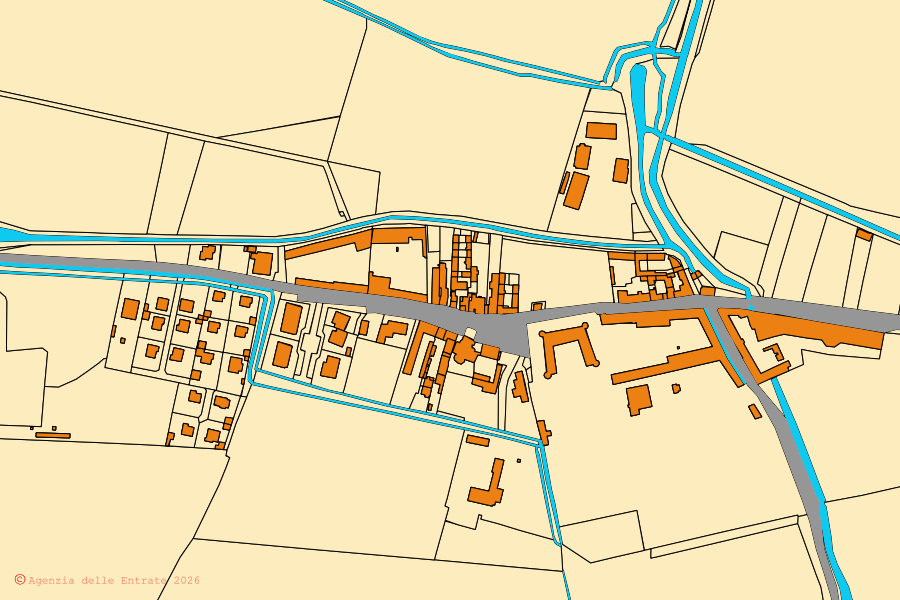 Mappa catastale del centro di Salasco: particelle e fabbricati, cartografia Agenzia delle Entrate