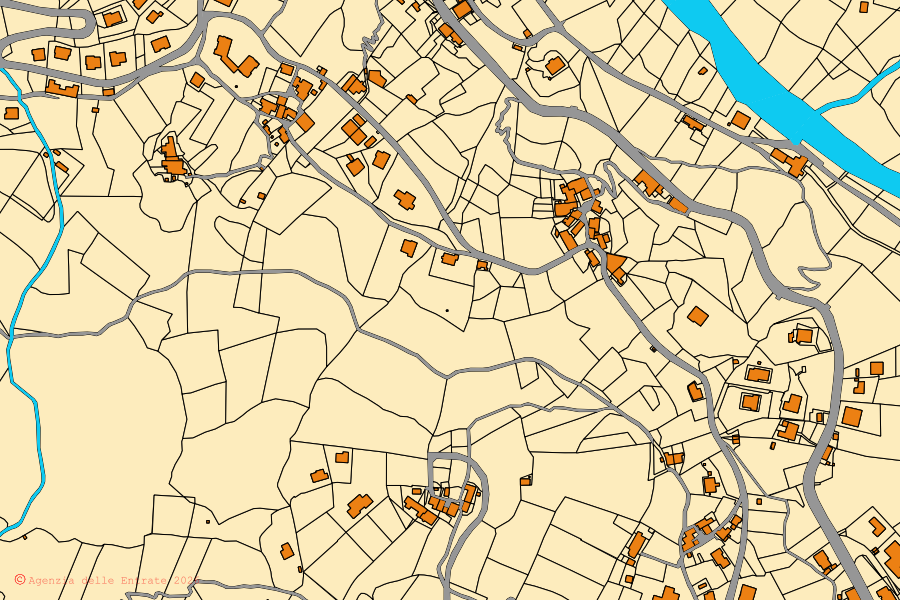 Mappa catastale del centro di Sambuca Pistoiese: particelle e fabbricati, cartografia Agenzia delle Entrate