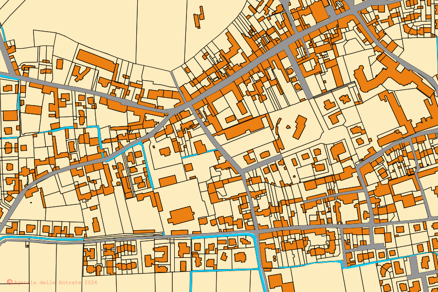 Mappa catastale del centro di San Bassano: particelle e fabbricati, cartografia Agenzia delle Entrate