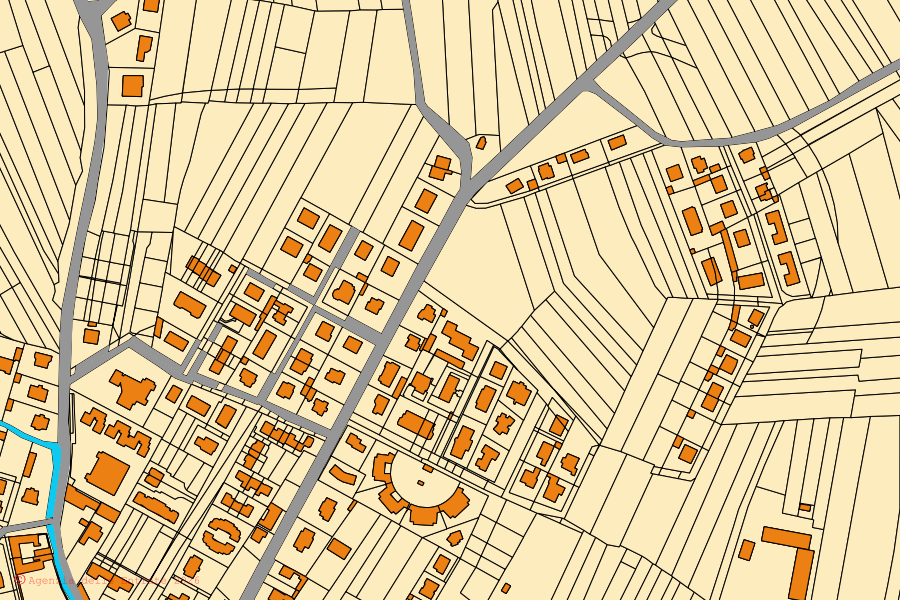 Mappa catastale del centro di San Benigno Canavese: particelle e fabbricati, cartografia Agenzia delle Entrate