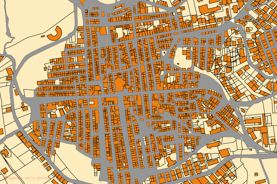 Mappa catastale del centro di San Biagio Platani: particelle e fabbricati, cartografia Agenzia delle Entrate