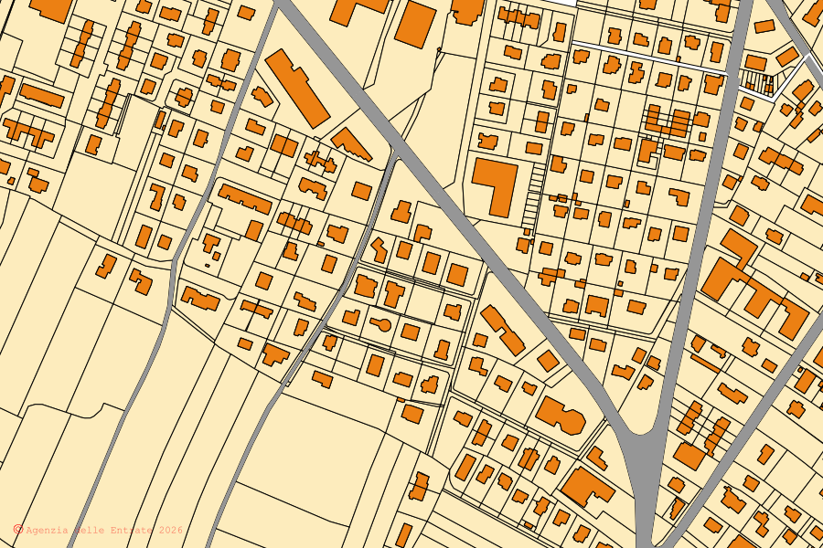 Mappa catastale del centro di San Daniele del Friuli: particelle e fabbricati, cartografia Agenzia delle Entrate