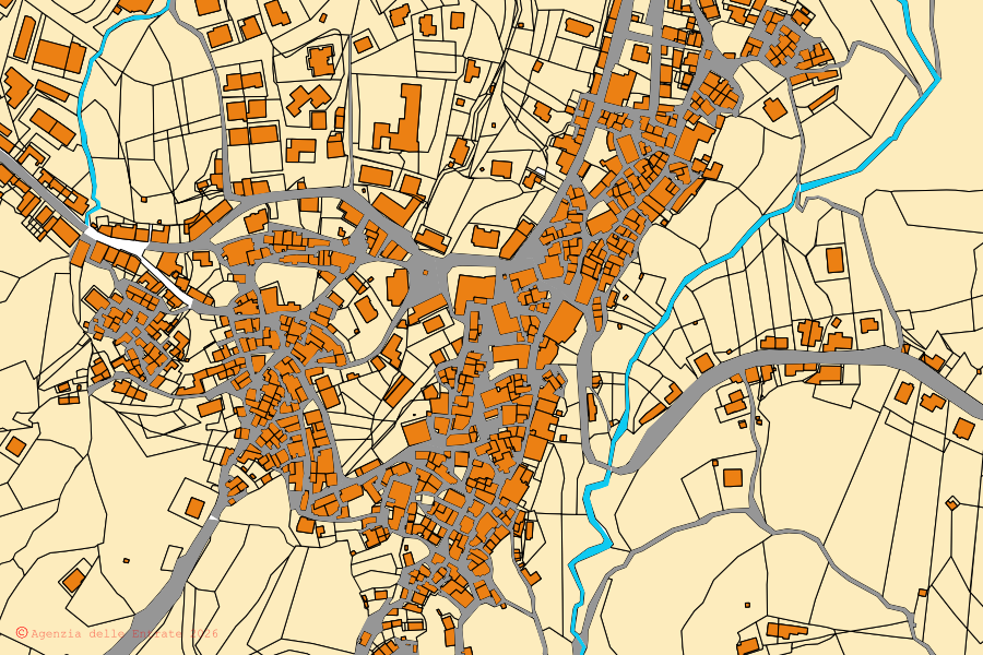 Mappa catastale del centro di San Demetrio Corone: particelle e fabbricati, cartografia Agenzia delle Entrate