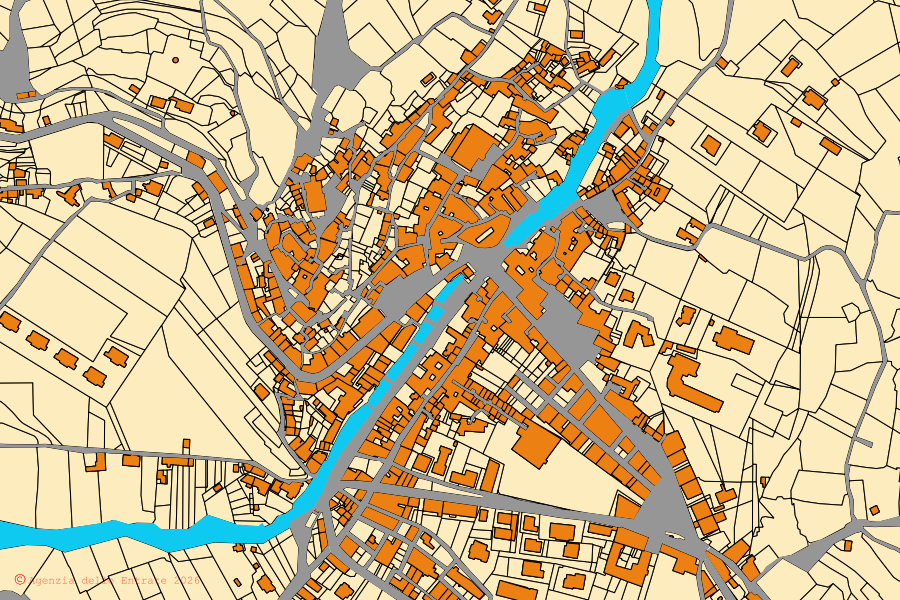 Mappa catastale del centro di San Donato Val di Comino: particelle e fabbricati, cartografia Agenzia delle Entrate