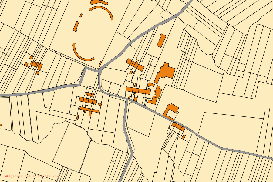 Mappa catastale del centro di San Francesco al Campo: particelle e fabbricati, cartografia Agenzia delle Entrate