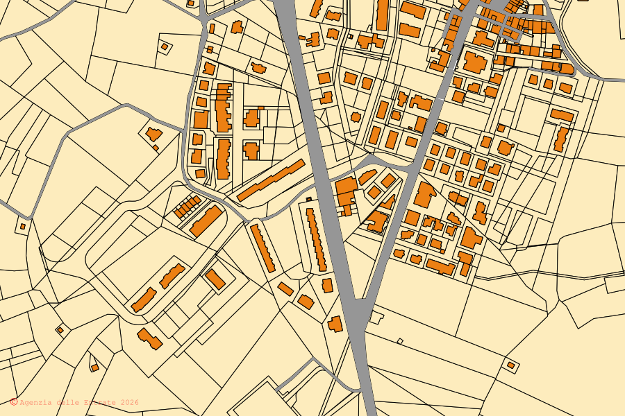 Mappa catastale del centro di San Giacomo degli Schiavoni: particelle e fabbricati, cartografia Agenzia delle Entrate