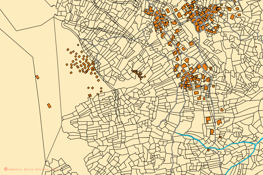 Mappa catastale del centro di San Giacomo Filippo: particelle e fabbricati, cartografia Agenzia delle Entrate