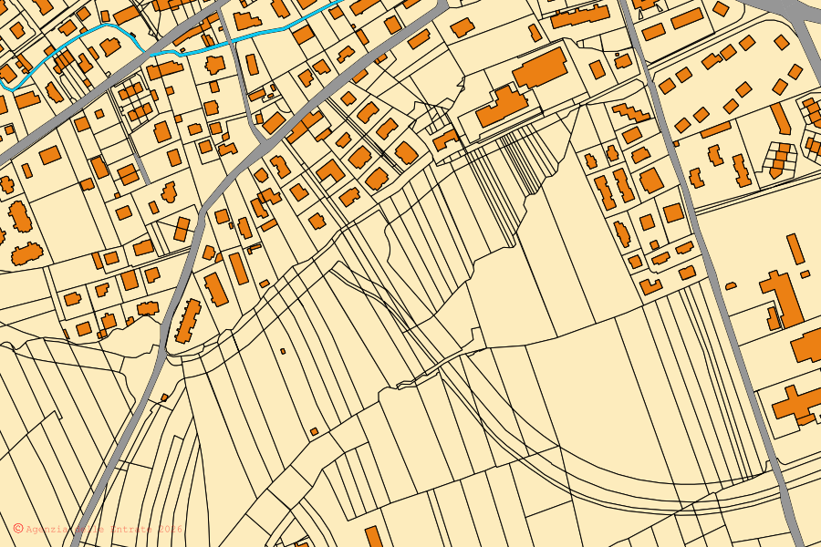 Mappa catastale del centro di San Gillio: particelle e fabbricati, cartografia Agenzia delle Entrate