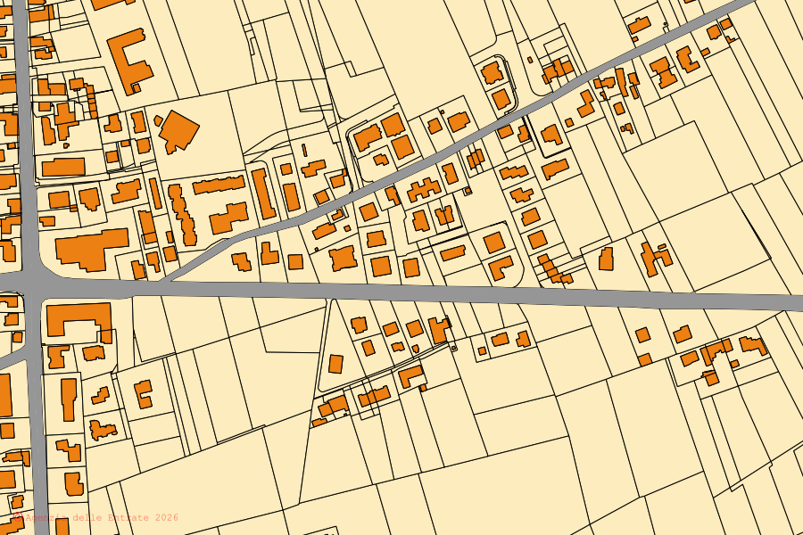 Mappa catastale del centro di San Giorgio in Bosco: particelle e fabbricati, cartografia Agenzia delle Entrate
