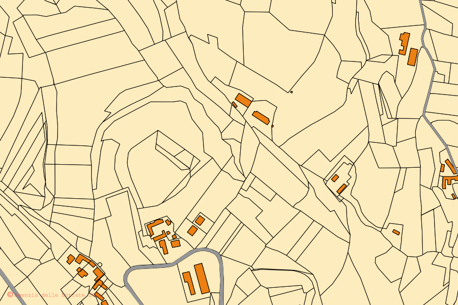 Mappa catastale del centro di San Giorgio Scarampi: particelle e fabbricati, cartografia Agenzia delle Entrate