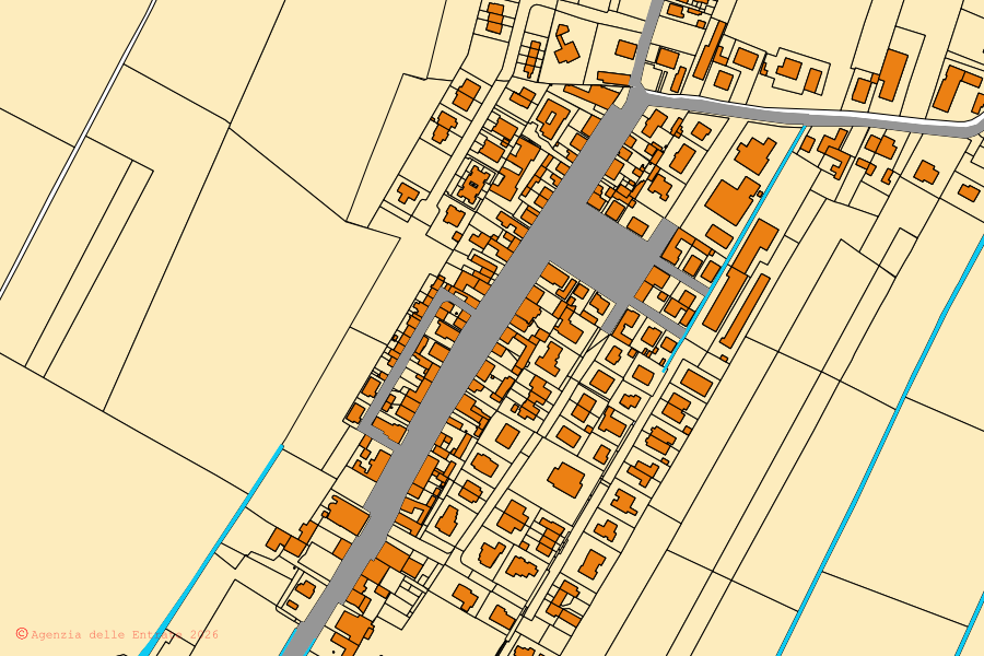 Mappa catastale del centro di San Giovanni del Dosso: particelle e fabbricati, cartografia Agenzia delle Entrate