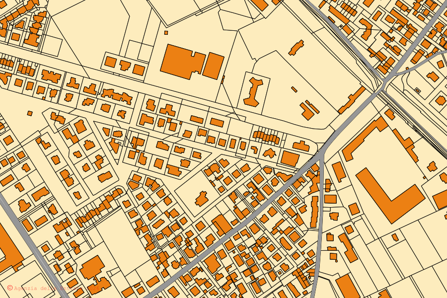 Mappa catastale del centro di San Giovanni Lupatoto: particelle e fabbricati, cartografia Agenzia delle Entrate