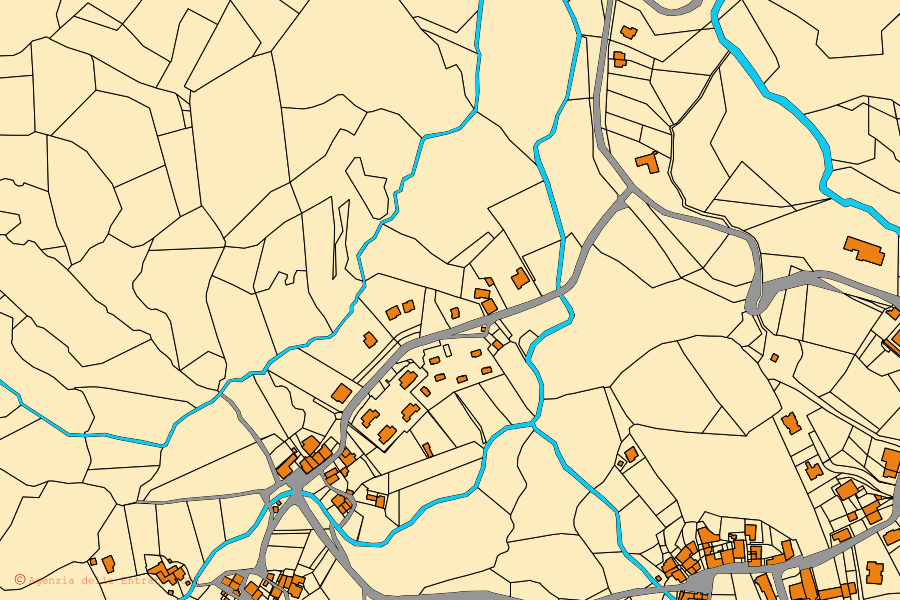 Mappa catastale del centro di San Godenzo: particelle e fabbricati, cartografia Agenzia delle Entrate